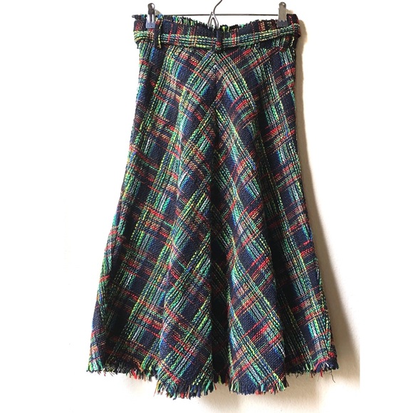 Zara Autumn Vintage Tweed Tartan Plaid High Waist Midi Skirt Size XS - Picture 9 of 15